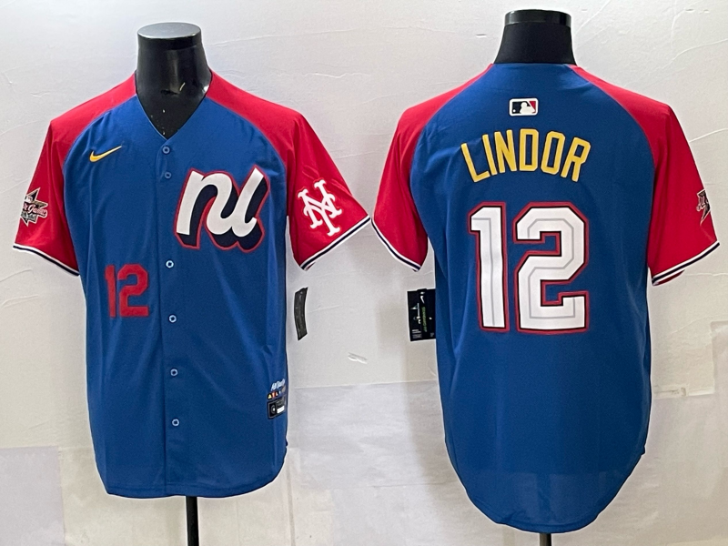 Men New York Mets #12 Lindor Blue white All star 2025 Nike MLB Jersey 005